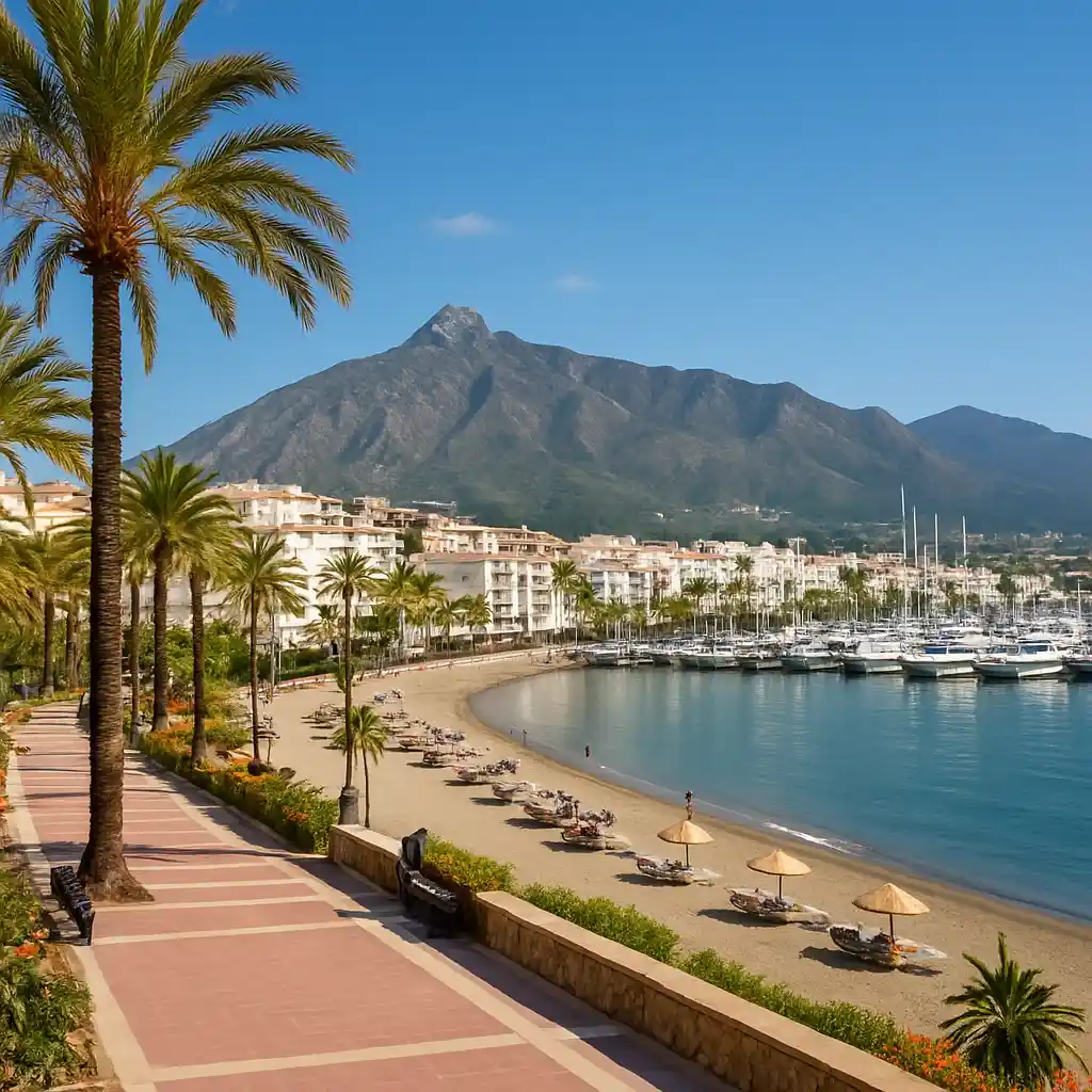 Promenade van Puerto Banús met La Concha berg